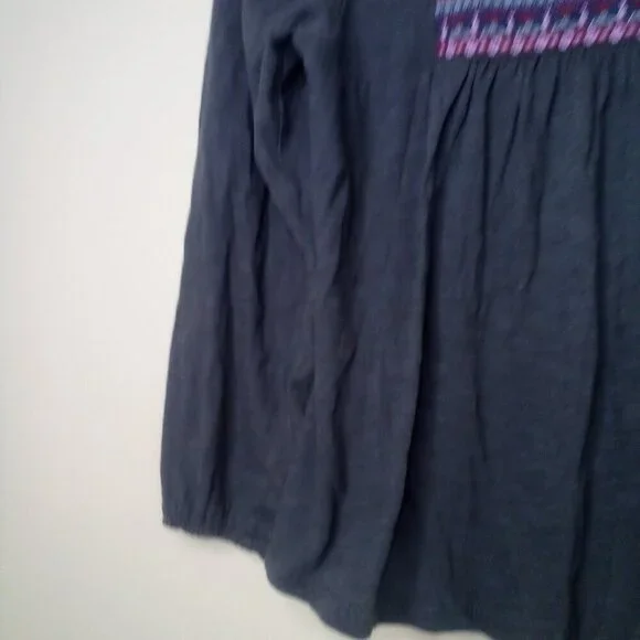 Lucky Brand Blouse Women S Long Sleeve Embroidery Boho Gray Pink - Picture 5 of 12